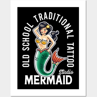 old school traditional tattoo mermaid Posters and Art